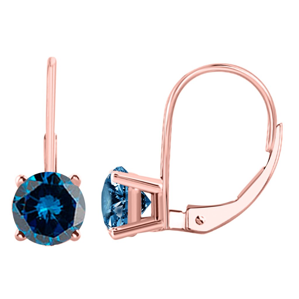 0.30 Cttw Leverback Natural Blue Diamond Earrings